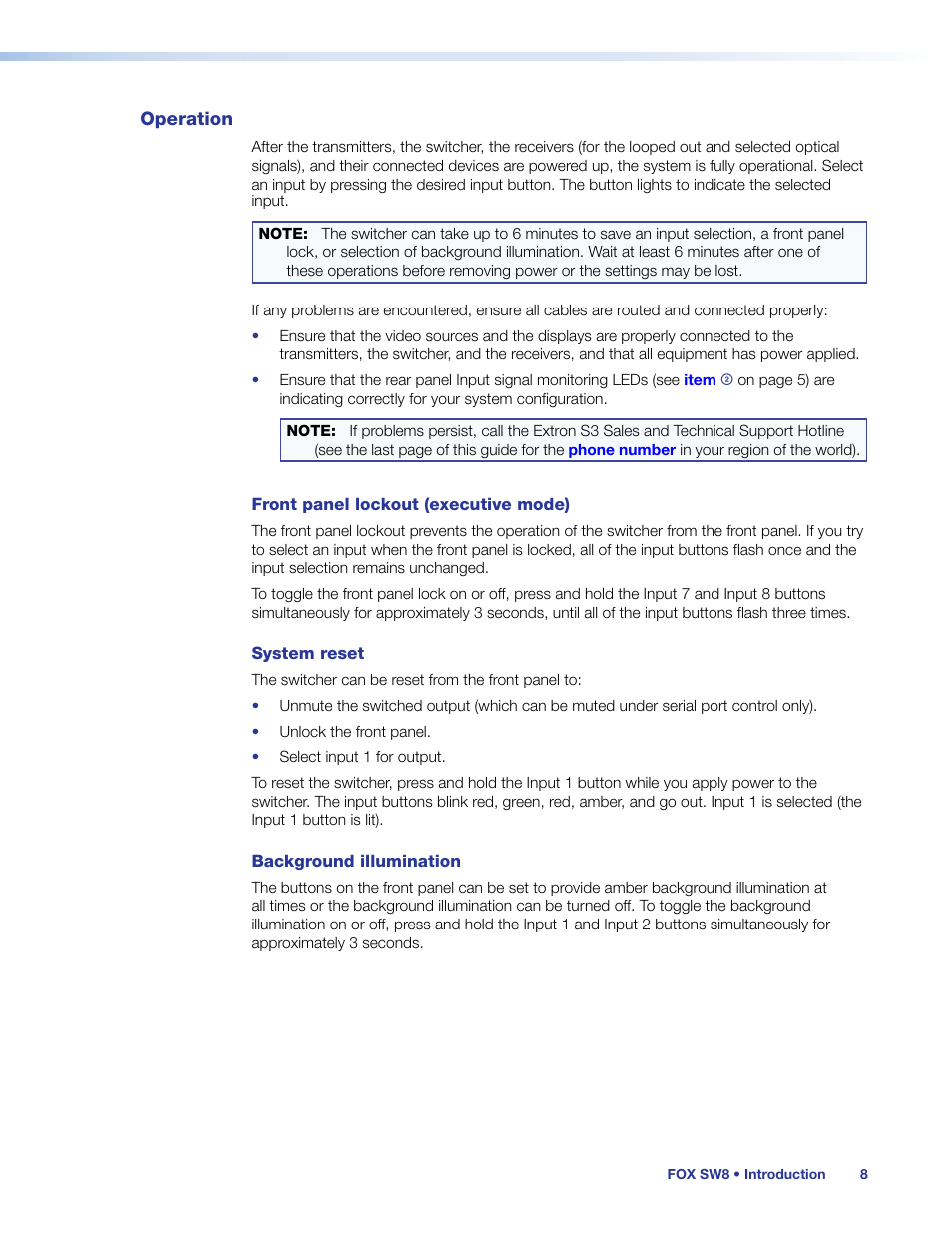 Operation | Extron Electronics FOX SW8 User Guide User Manual | Page 14 / 29