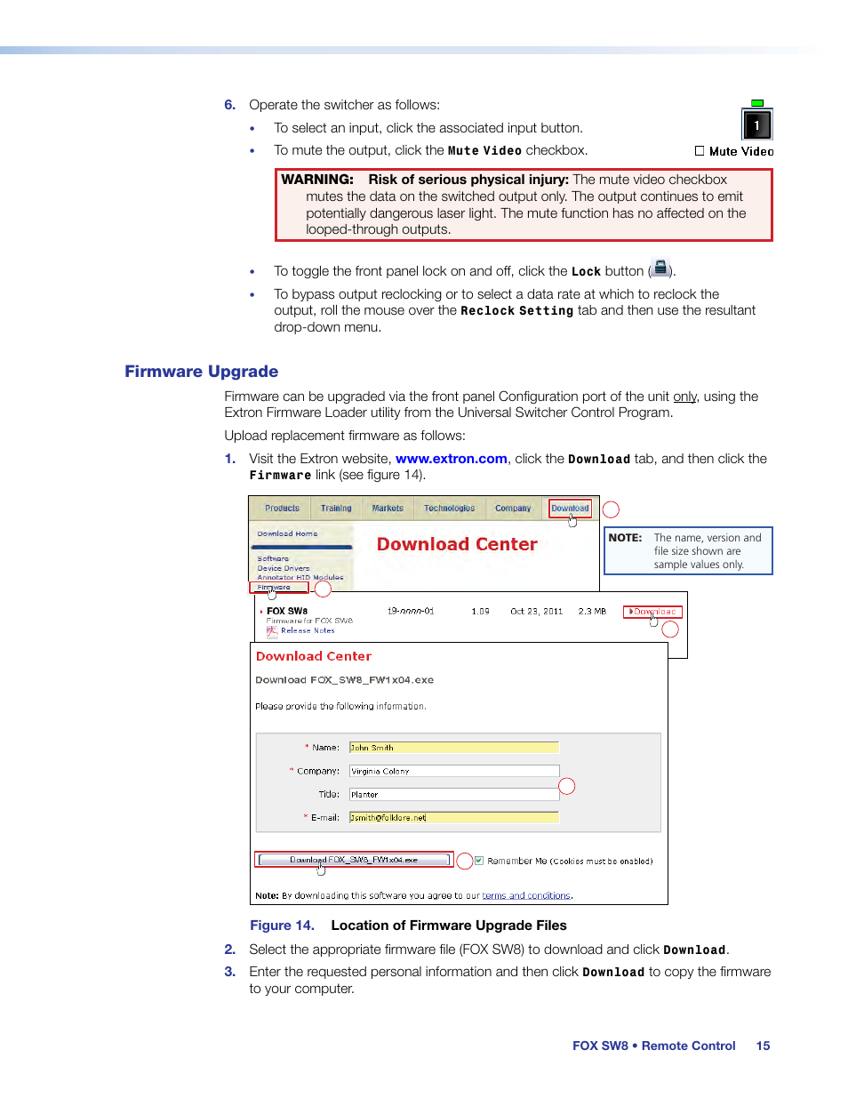 Firmware upgrade | Extron Electronics FOX SW8 User Guide User Manual | Page 21 / 29