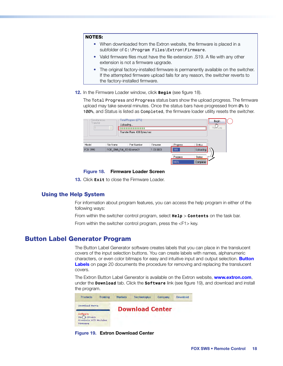 Using the help system, Button label generator program, E 8 for sample button icons | Button label generation program | Extron Electronics FOX SW8 User Guide User Manual | Page 24 / 29