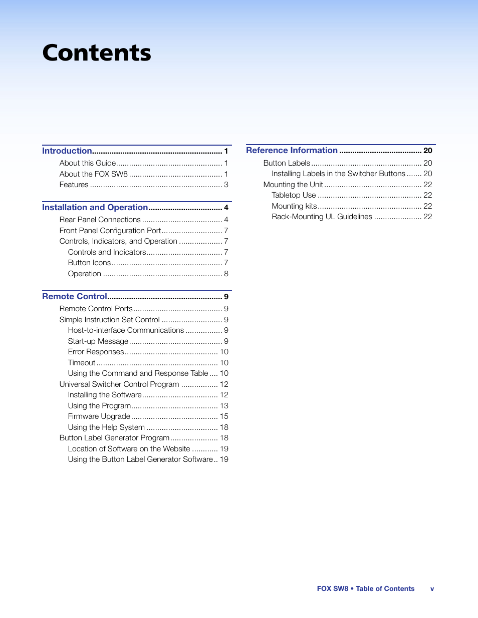 Extron Electronics FOX SW8 User Guide User Manual | Page 5 / 29