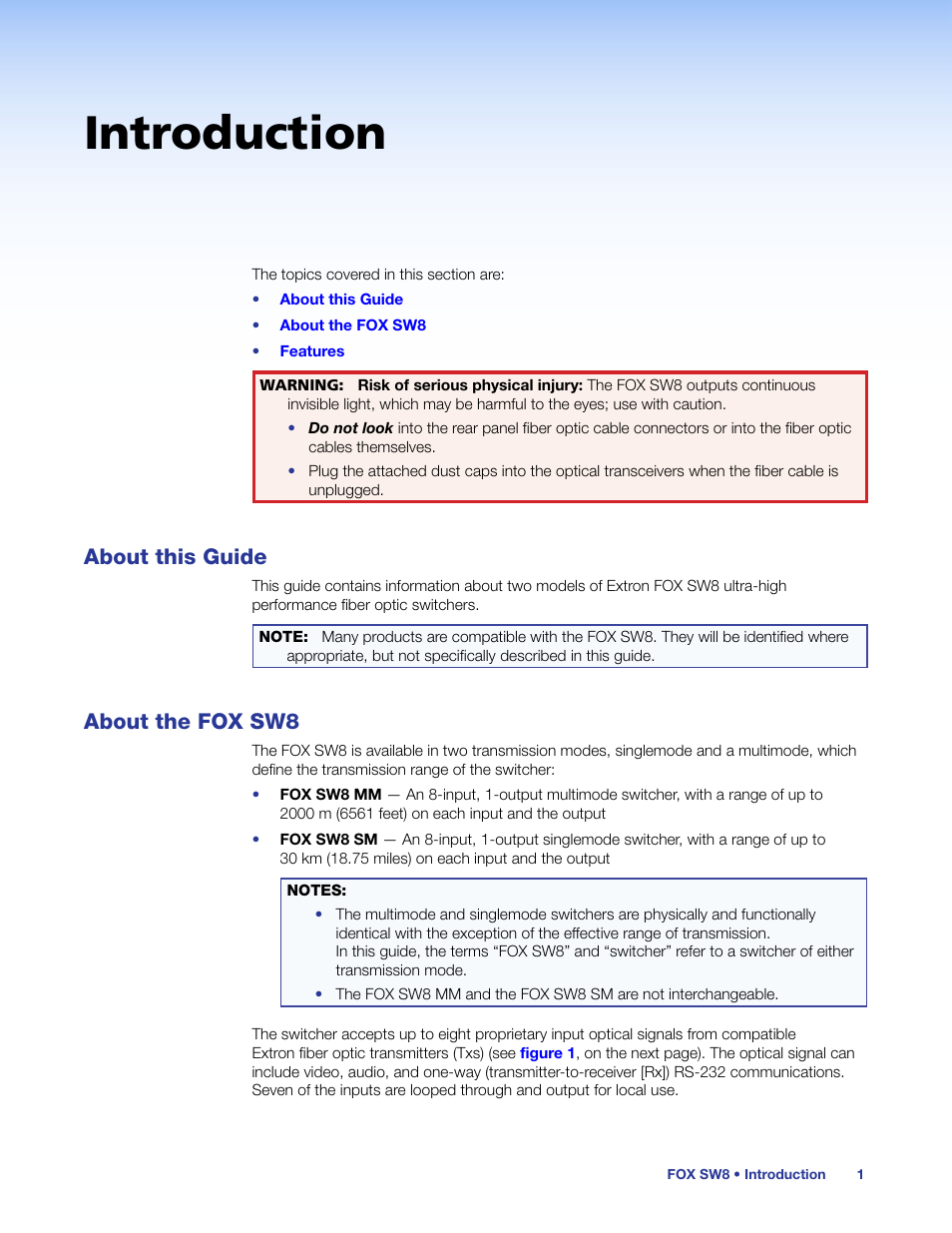 Introduction, About this guide, About the fox sw8 | About this guide about the fox sw8 | Extron Electronics FOX SW8 User Guide User Manual | Page 7 / 29