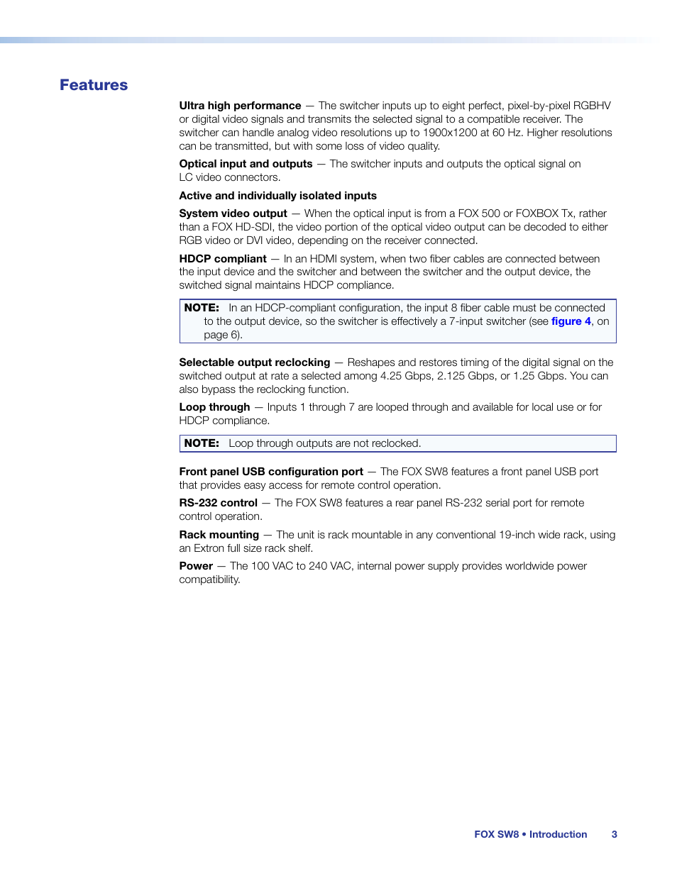 Features | Extron Electronics FOX SW8 User Guide User Manual | Page 9 / 29