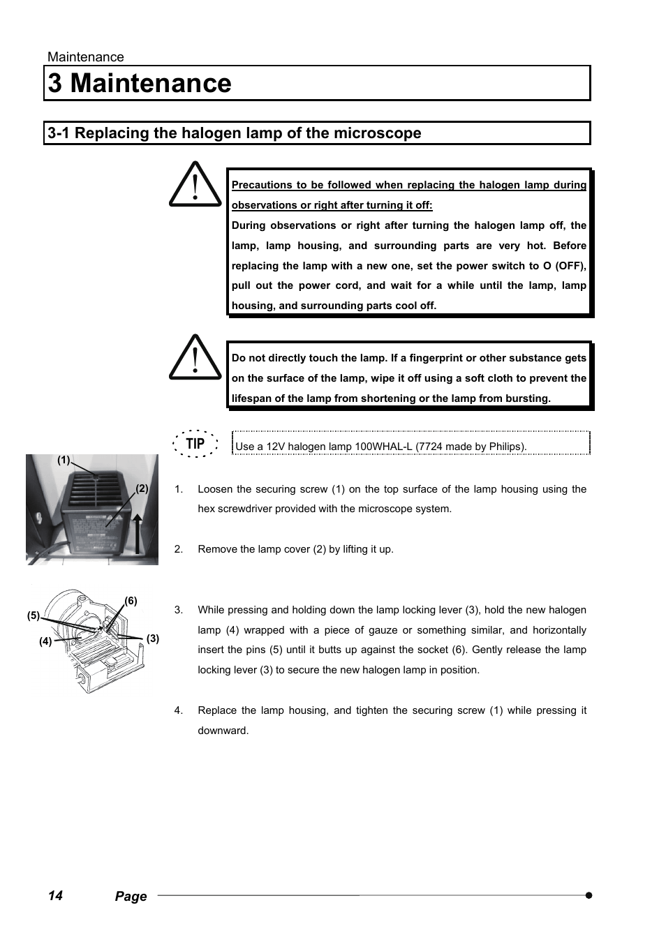 3 maintenance, 1 replacing the halogen lamp of the microscope | Olympus VS120 User Manual | Page 18 / 40