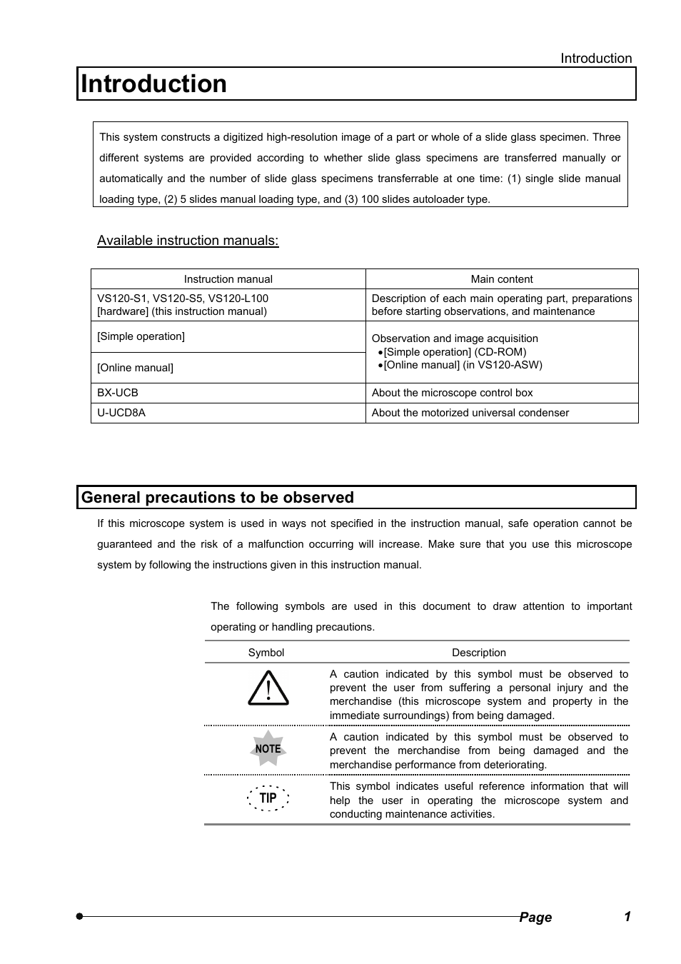 Introduction, General precautions to be observed | Olympus VS120 User Manual | Page 5 / 40