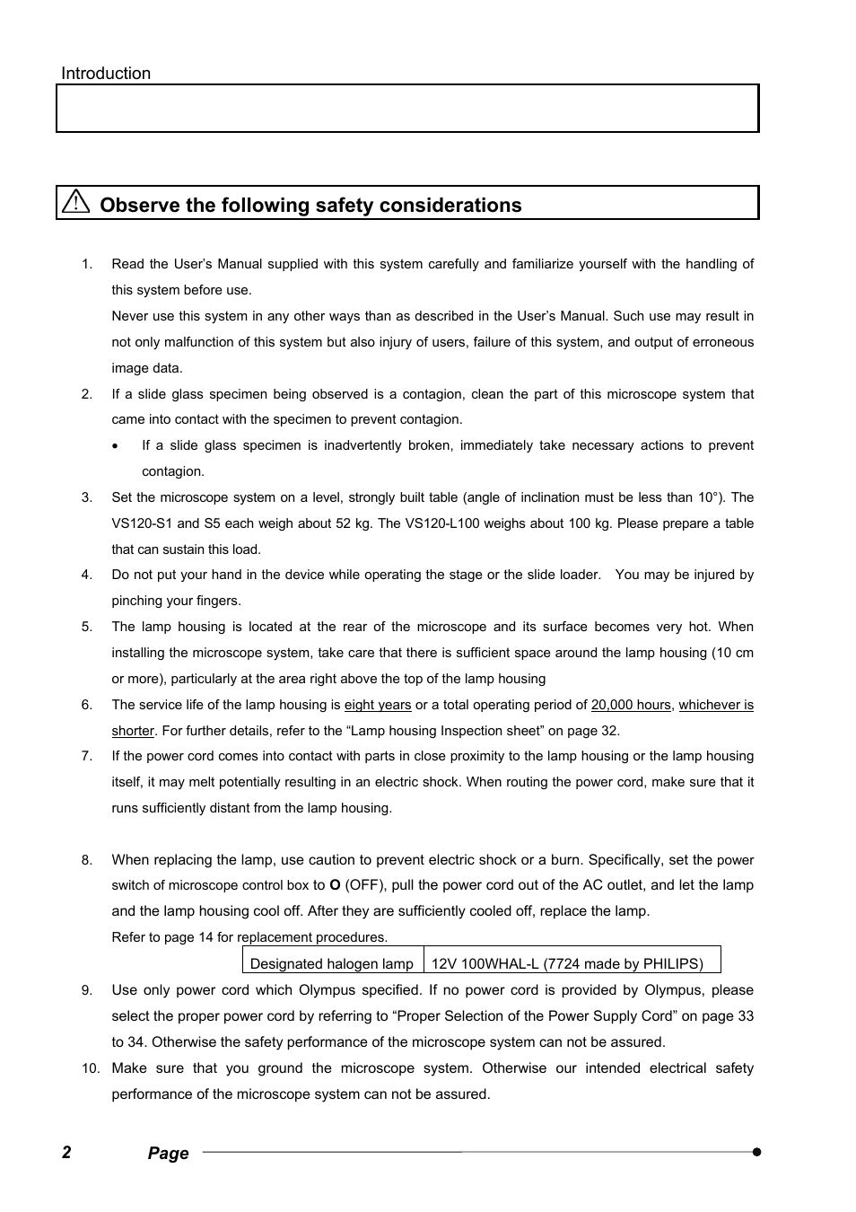 Observe the following safety considerations | Olympus VS120 User Manual | Page 6 / 40