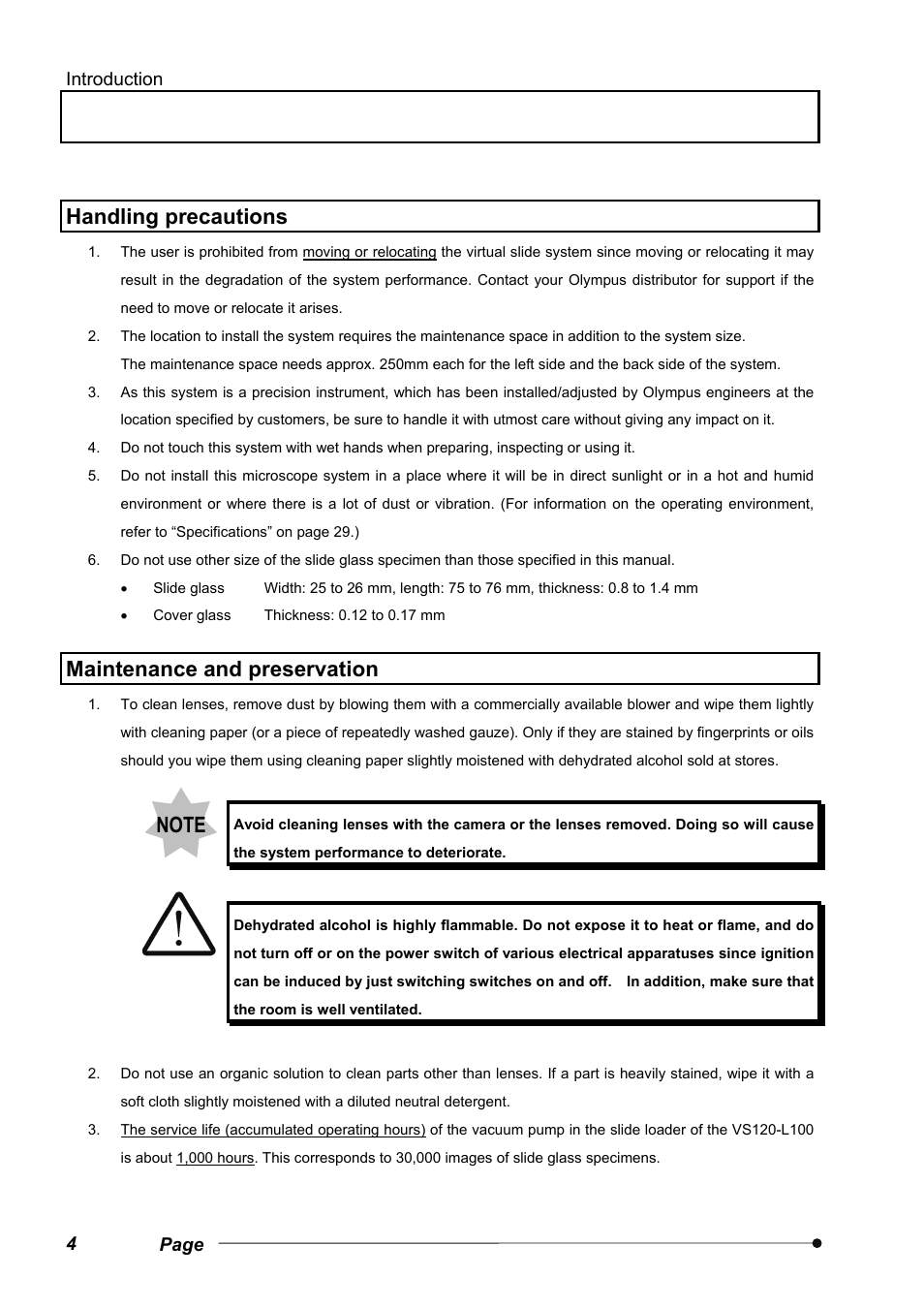 Handling precautions, Maintenance and preservation | Olympus VS120 User Manual | Page 8 / 40