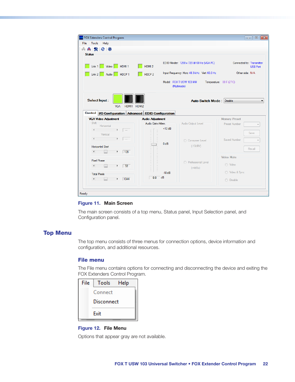 Top menu | Extron Electronics FOX T USW 103 User Guide User Manual | Page 28 / 47