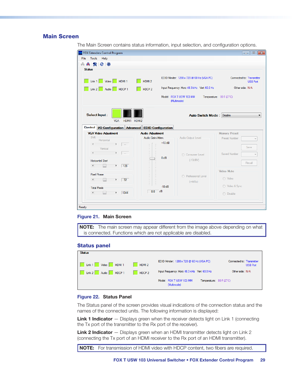 Main screen | Extron Electronics FOX T USW 103 User Guide User Manual | Page 35 / 47