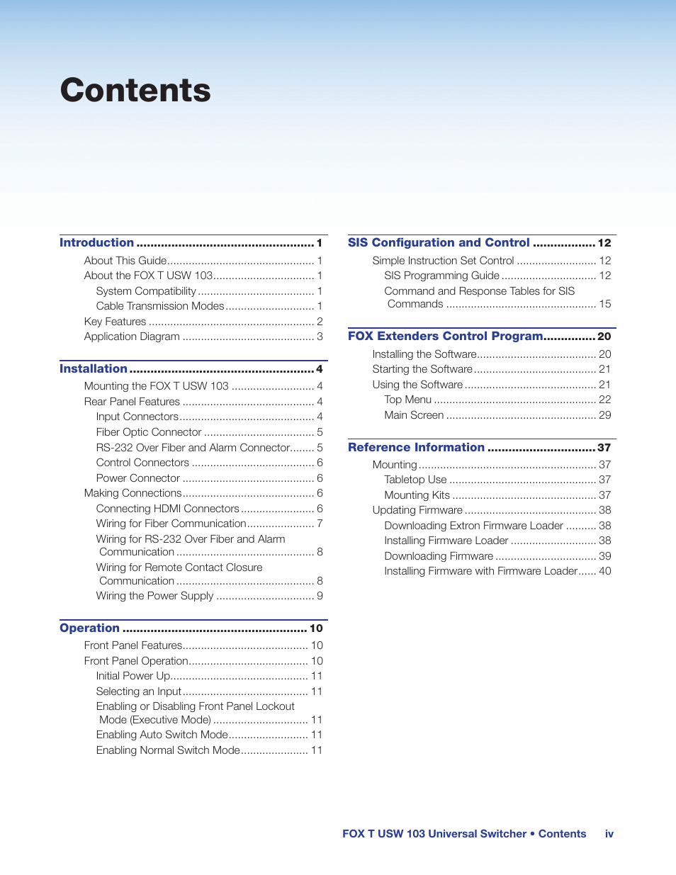 Extron Electronics FOX T USW 103 User Guide User Manual | Page 5 / 47