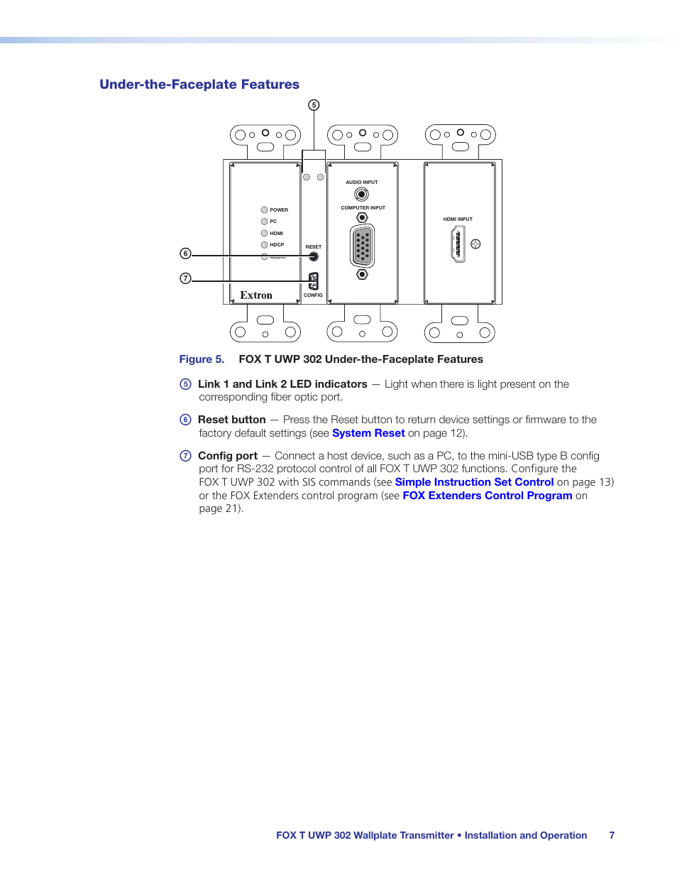 Under-the-faceplate features, Fe g | Extron Electronics FOX T UWP 302 User Guide User Manual | Page 13 / 47