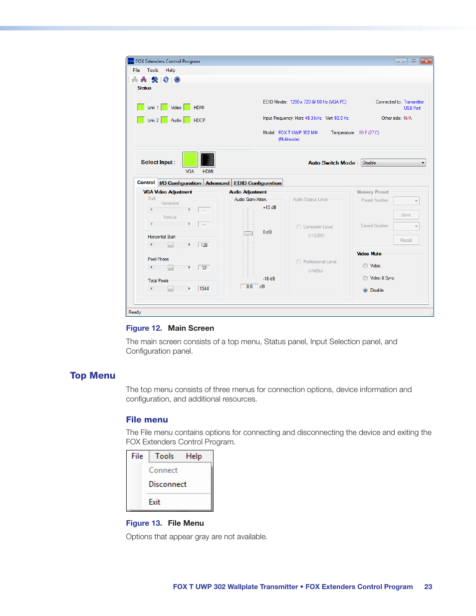 Top menu | Extron Electronics FOX T UWP 302 User Guide User Manual | Page 29 / 47