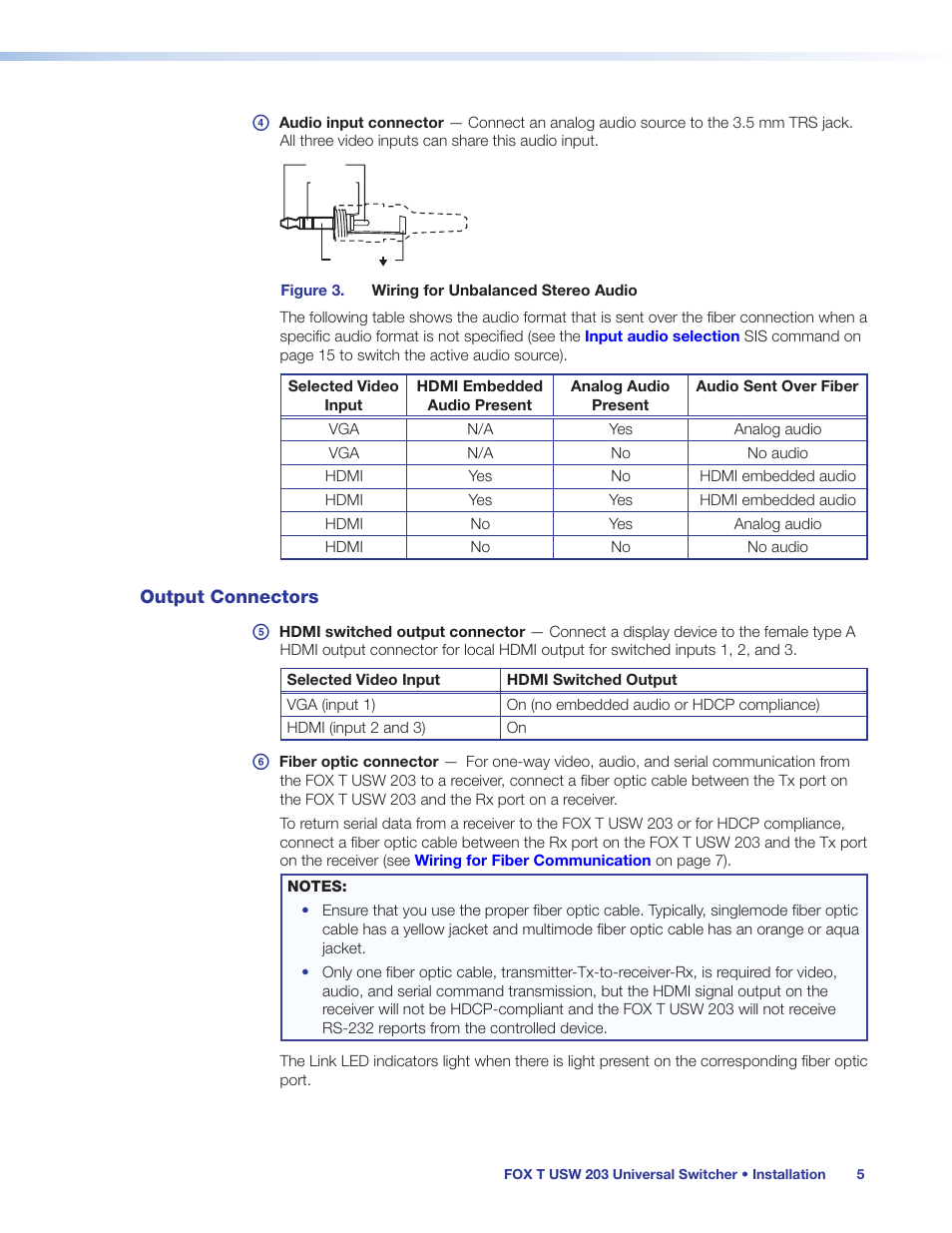 Output connectors | Extron Electronics FOX T USW 203 User Guide User Manual | Page 11 / 47