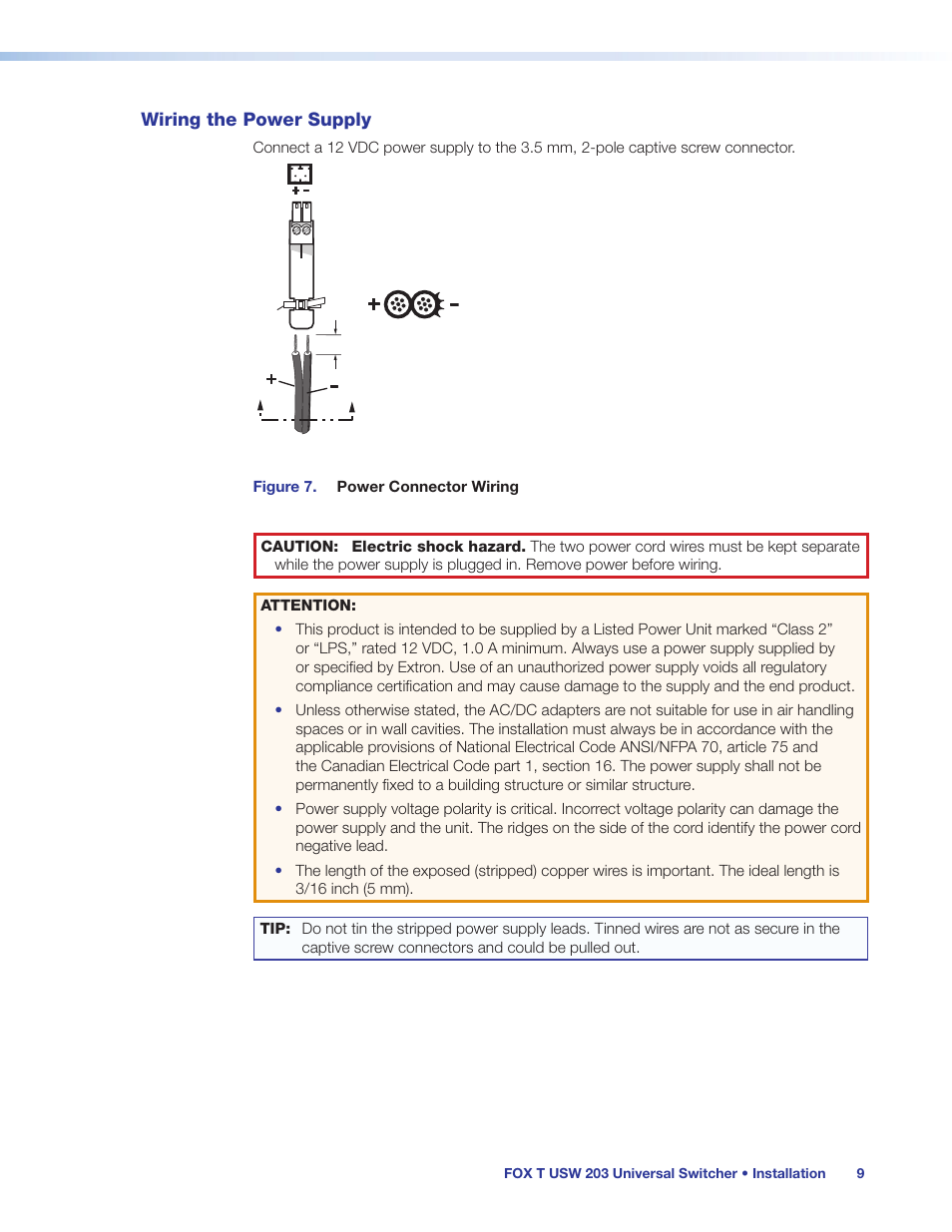 Wiring the power supply | Extron Electronics FOX T USW 203 User Guide User Manual | Page 15 / 47