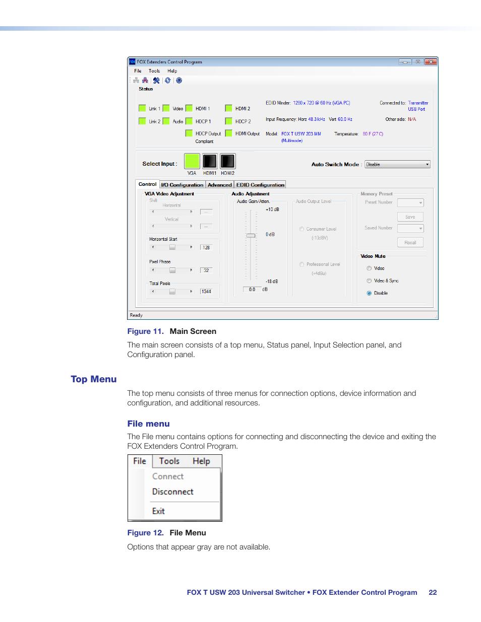 Top menu | Extron Electronics FOX T USW 203 User Guide User Manual | Page 28 / 47