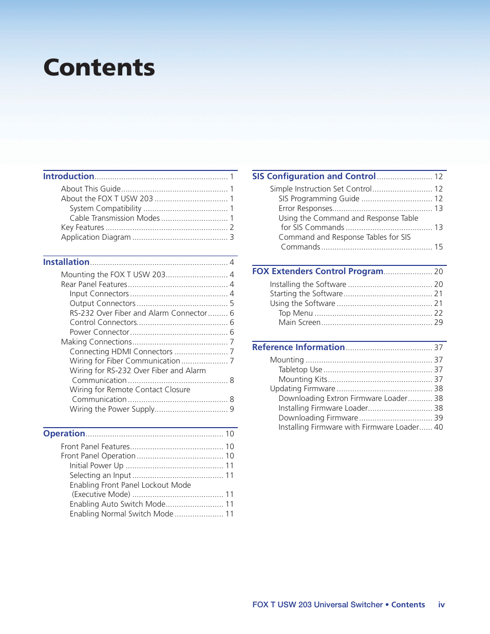 Extron Electronics FOX T USW 203 User Guide User Manual | Page 5 / 47