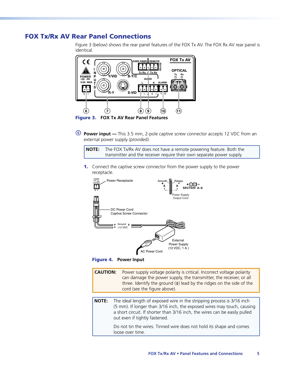 Fox tx/rx av rear panel connections, Rear panel features and connections, Figure 3. fox tx av rear panel features | Extron Electronics Fox Tx_Rx AV User Guide User Manual | Page 11 / 38