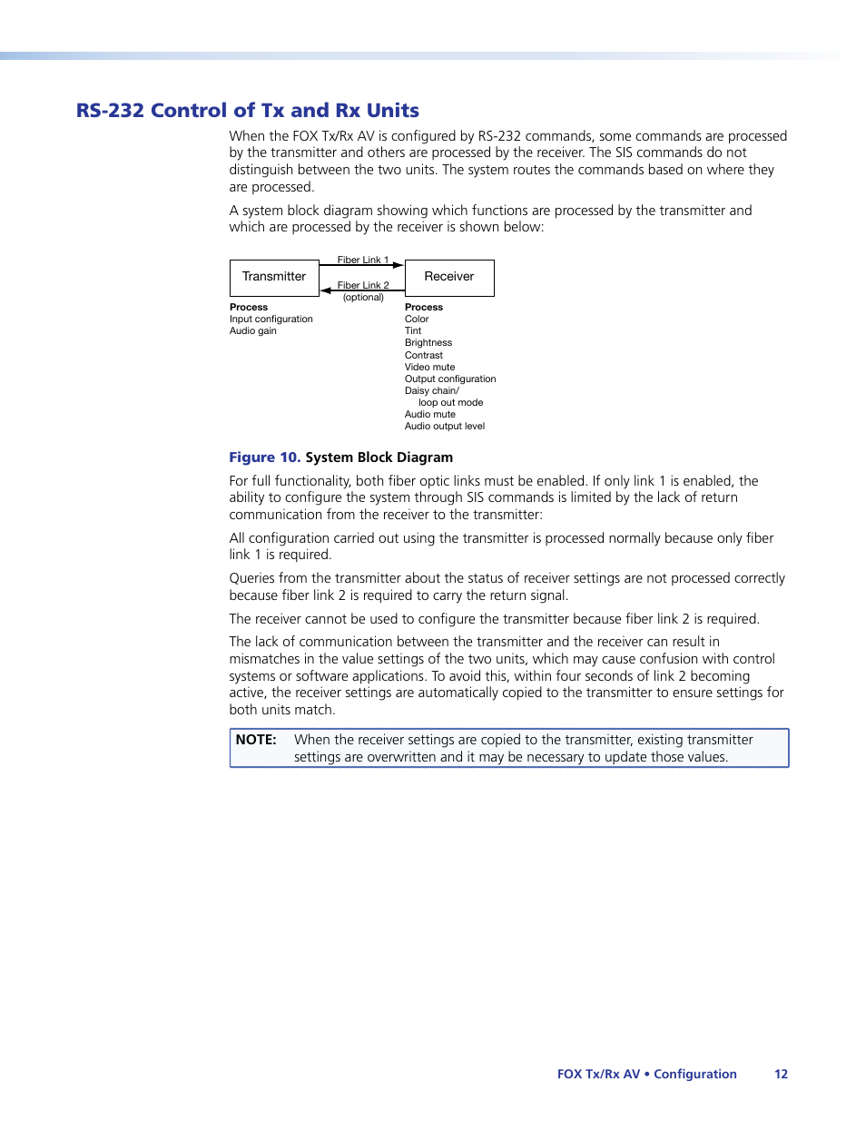 Rs-232 control of tx and rx units, Link 2 for, Full functionality | Extron Electronics Fox Tx_Rx AV User Guide User Manual | Page 18 / 38