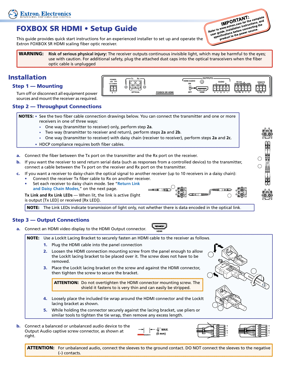 Extron Electronics FOXBOX SR HDMI Setup Guide User Manual | 2 pages