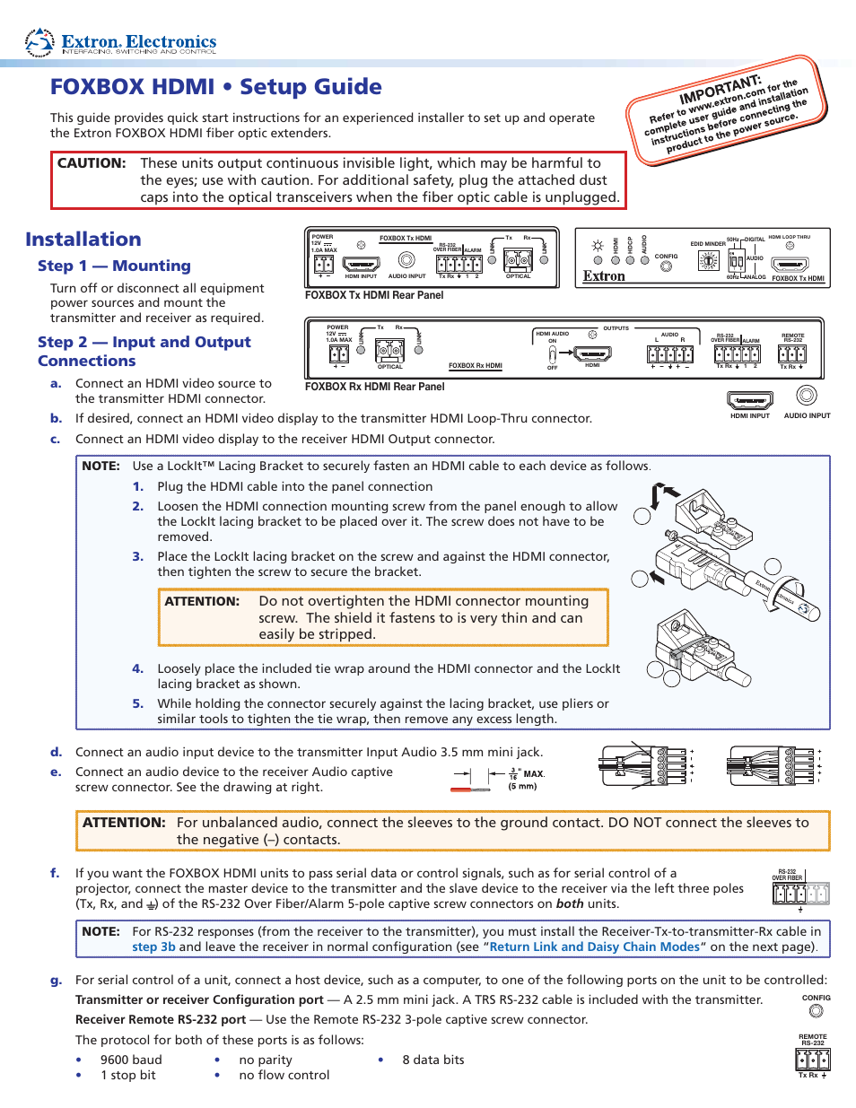 Extron Electronics FOXBOX HDMI Setup Guide User Manual | 2 pages