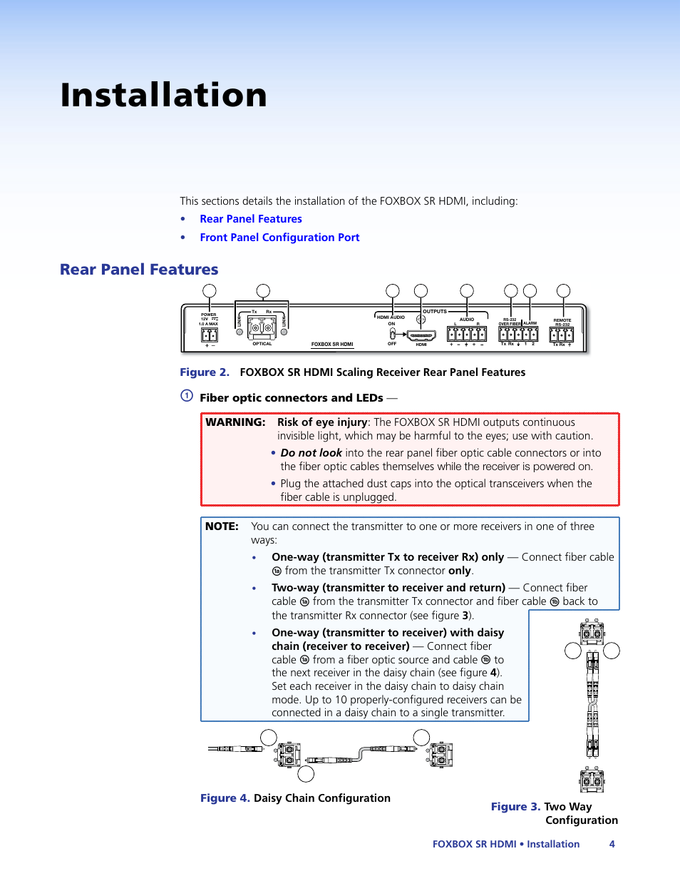 Installation, Rear panel features | Extron Electronics FOXBOX SR HDMI User Guide User Manual | Page 10 / 45