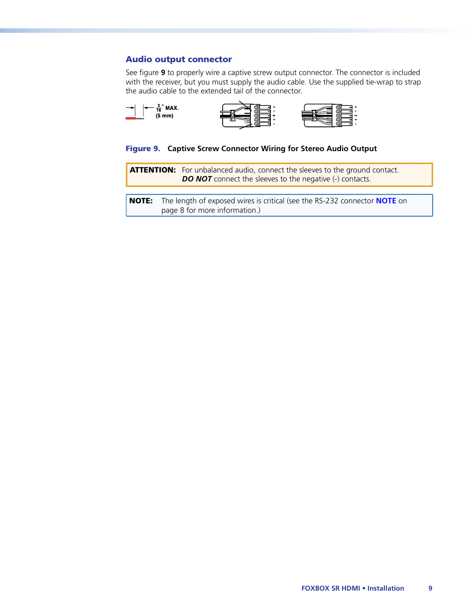 Audio output connector | Extron Electronics FOXBOX SR HDMI User Guide User Manual | Page 15 / 45