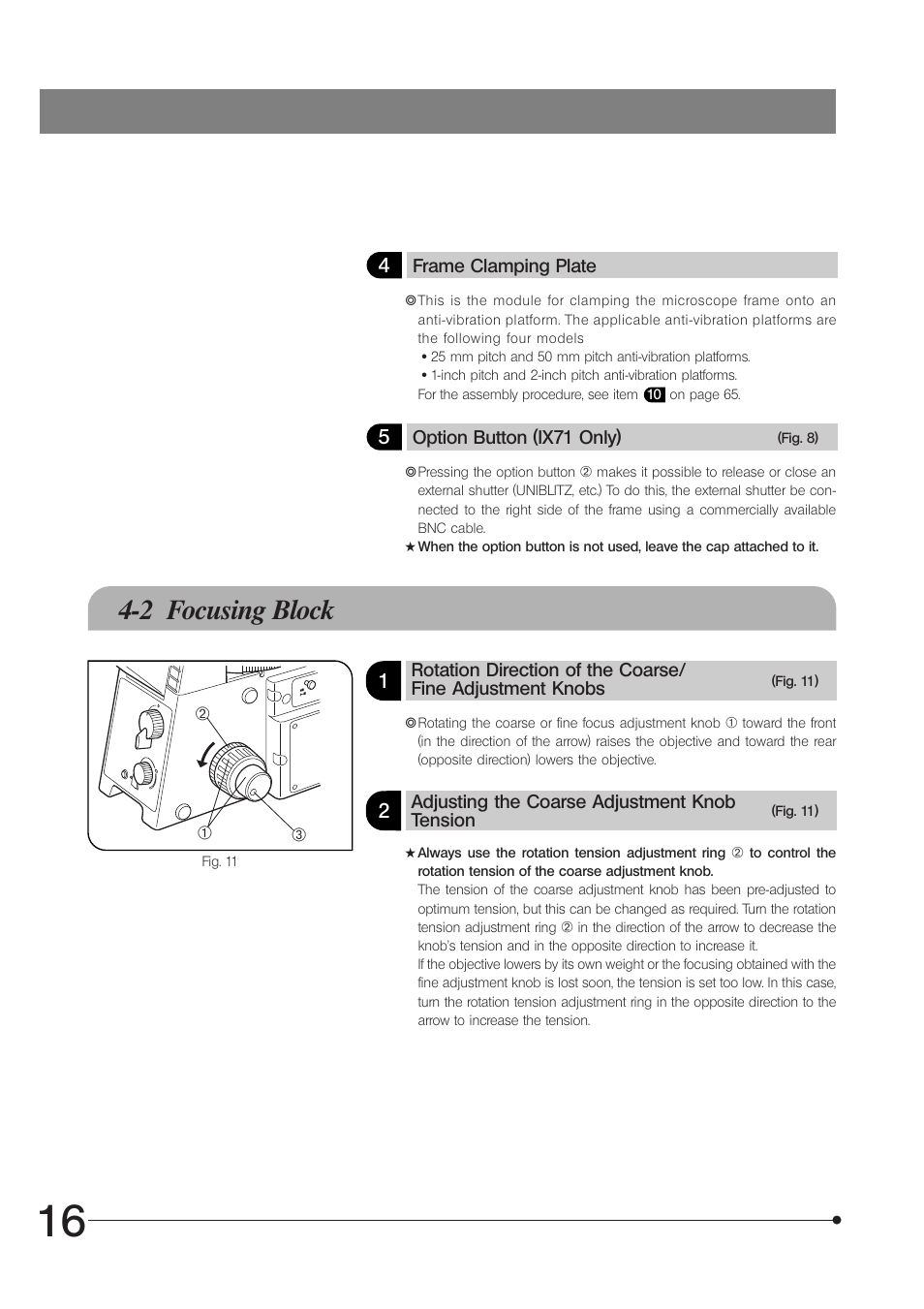 2 focusing block | Olympus IX71 User Manual | Page 20 / 76