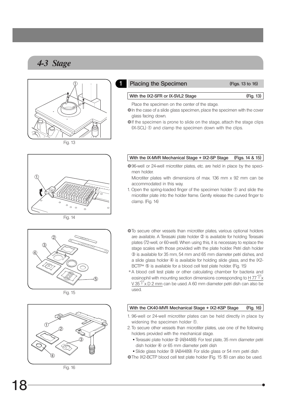 3 stage, Placing the specimen | Olympus IX71 User Manual | Page 22 / 76