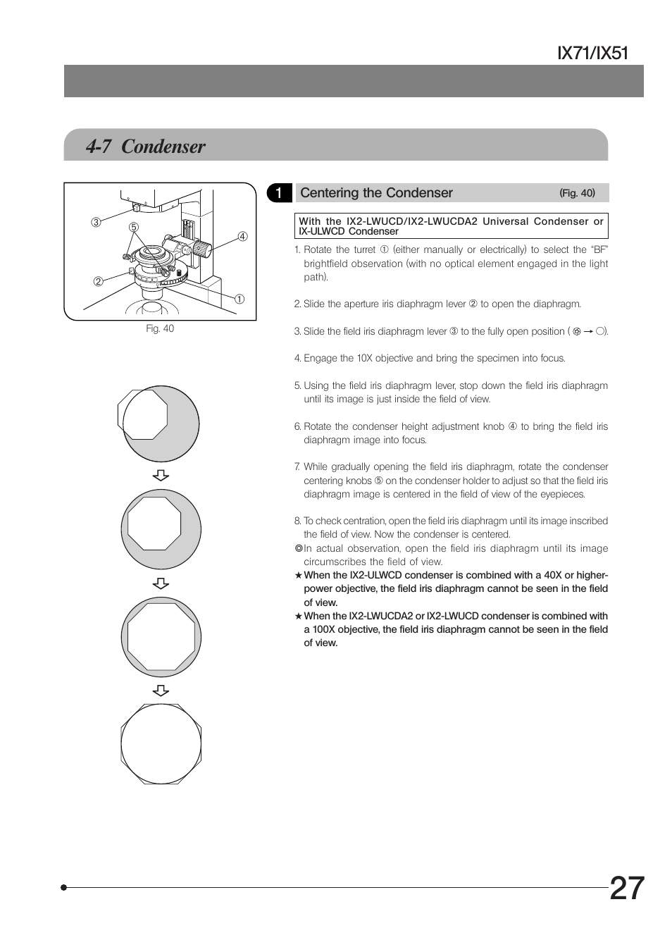 7 condenser, Ix71/ix51 | Olympus IX71 User Manual | Page 31 / 76