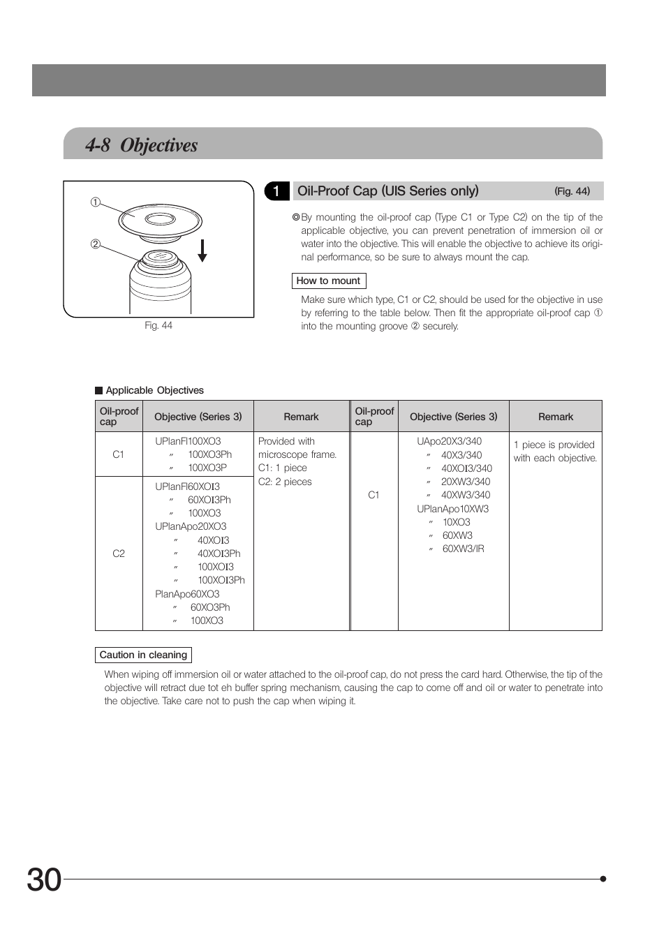 8 objectives | Olympus IX71 User Manual | Page 34 / 76