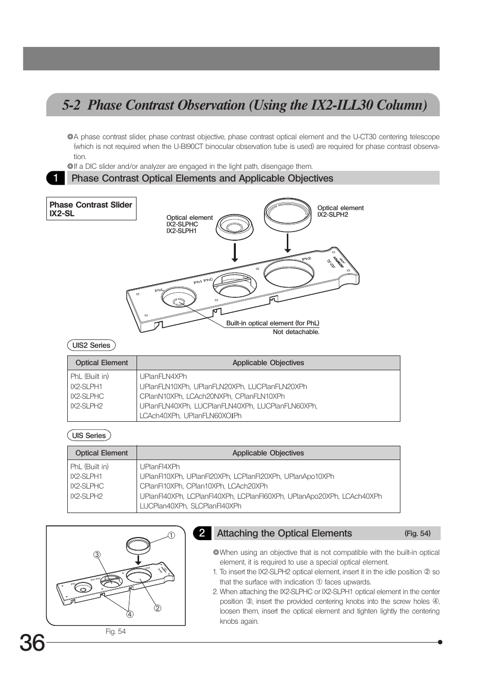 Attaching the optical elements | Olympus IX71 User Manual | Page 40 / 76