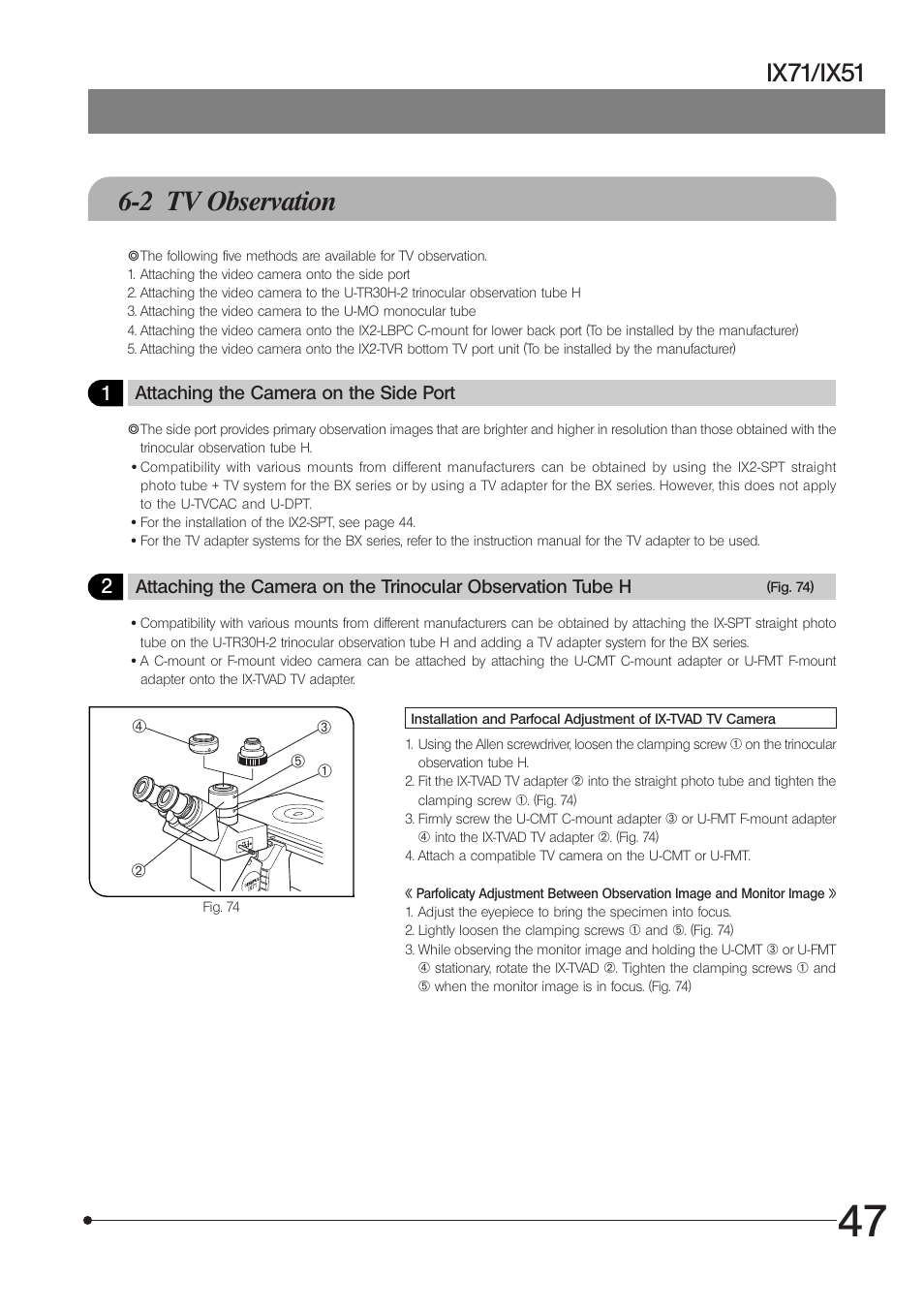 2 tv observation, Ix71/ix51 | Olympus IX71 User Manual | Page 51 / 76