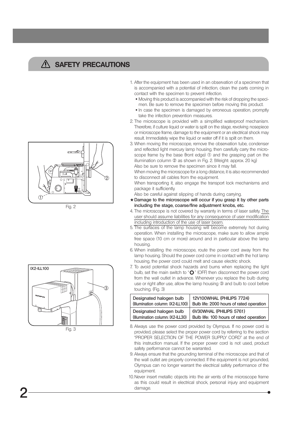 Safety precautions | Olympus IX71 User Manual | Page 6 / 76