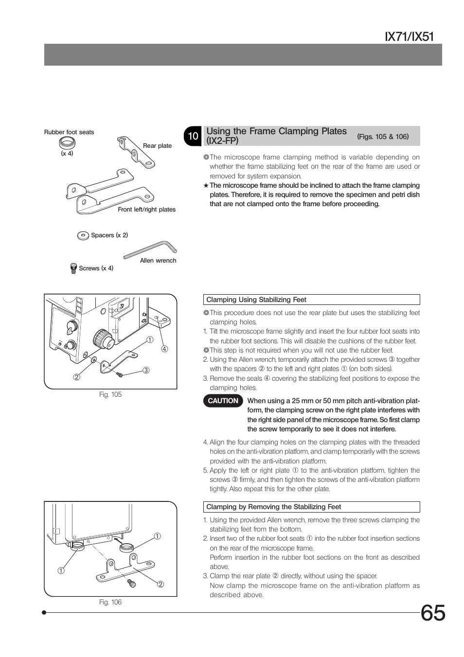 Ix71/ix51, Using the frame clamping plates (ix2-fp) | Olympus IX71 User Manual | Page 69 / 76