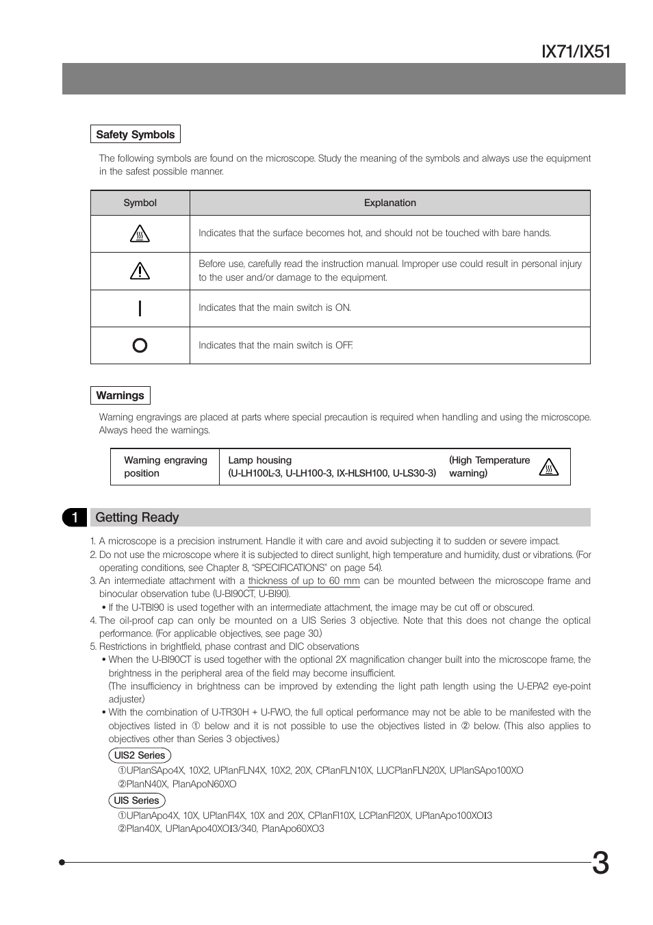 Ix71/ix51 | Olympus IX71 User Manual | Page 7 / 76