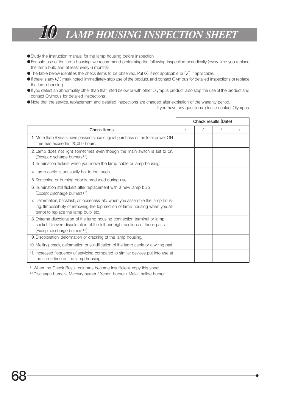 Lamp housing inspection sheet | Olympus IX71 User Manual | Page 72 / 76