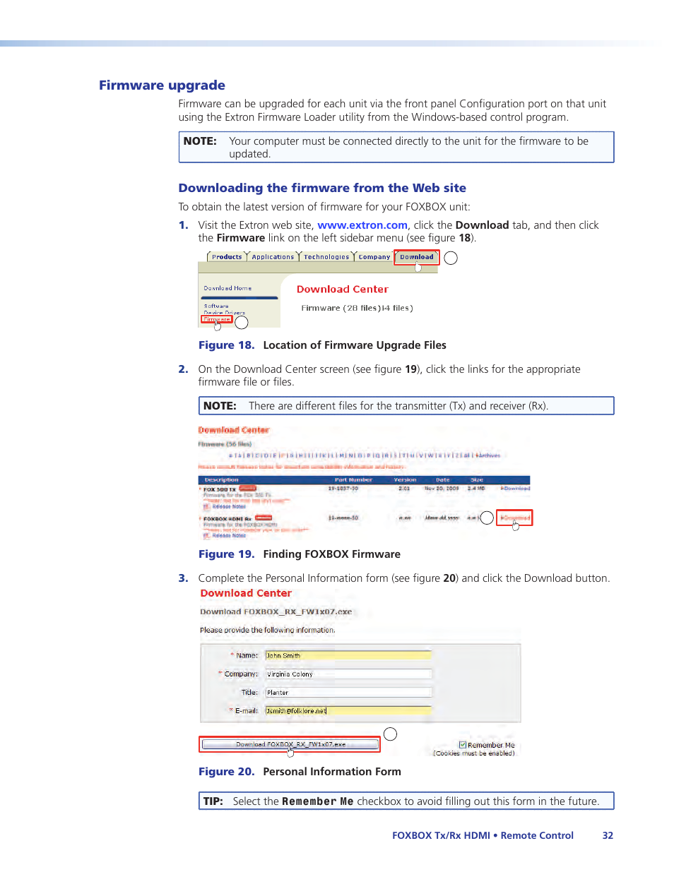 Firmware upgrade | Extron Electronics FOXBOX Tx_Rx HDMI User Guide User Manual | Page 38 / 49