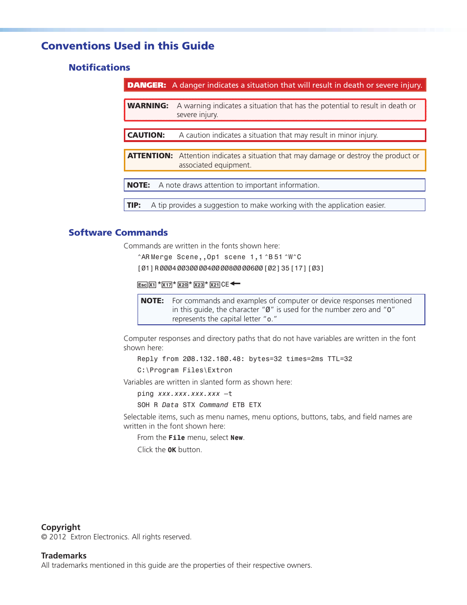 Conventions used in this guide | Extron Electronics FOXBOX Tx_Rx HDMI User Guide User Manual | Page 4 / 49