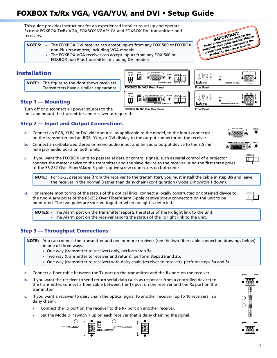 Extron Electronics FOXBOX Tx_Rx DVI Setup Guide User Manual | 2 pages