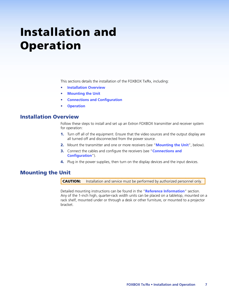Installation and operation, Installation overview, Mounting the unit | Installation overview mounting the unit | Extron Electronics FOXBOX Tx_Rx DVI Plus User Guide User Manual | Page 13 / 50