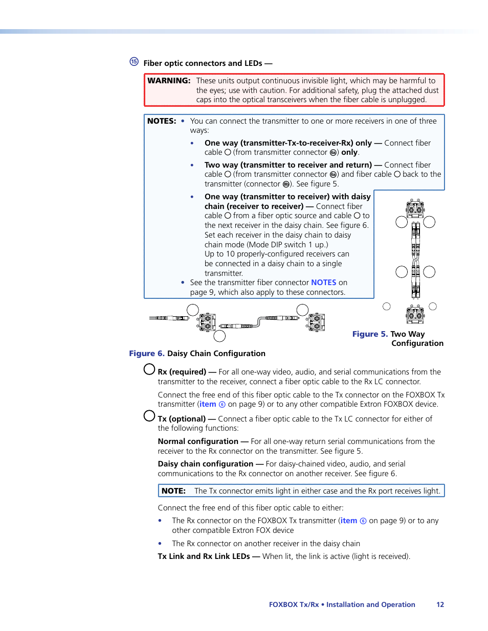 Eceiver, Item, On figur | Eceiver in normal configuration, If you connect only one fiber optic cable | Extron Electronics FOXBOX Tx_Rx DVI Plus User Guide User Manual | Page 18 / 50