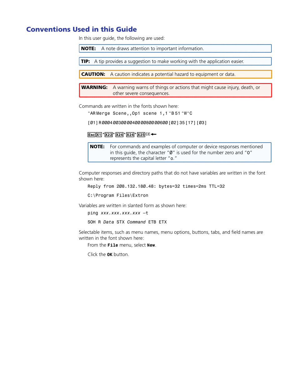 Conventions used in this guide | Extron Electronics FOXBOX Tx_Rx DVI Plus User Guide User Manual | Page 4 / 50