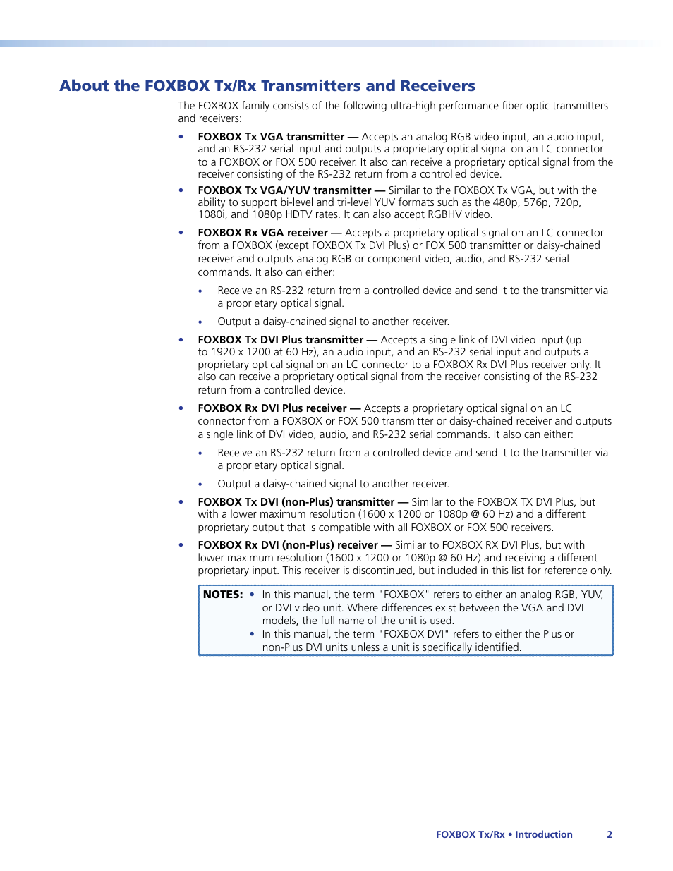 About the foxbox tx/rx transmitters and receivers, About the foxbox tx/rx transmitters and, Receivers | Extron Electronics FOXBOX Tx_Rx DVI Plus User Guide User Manual | Page 8 / 50