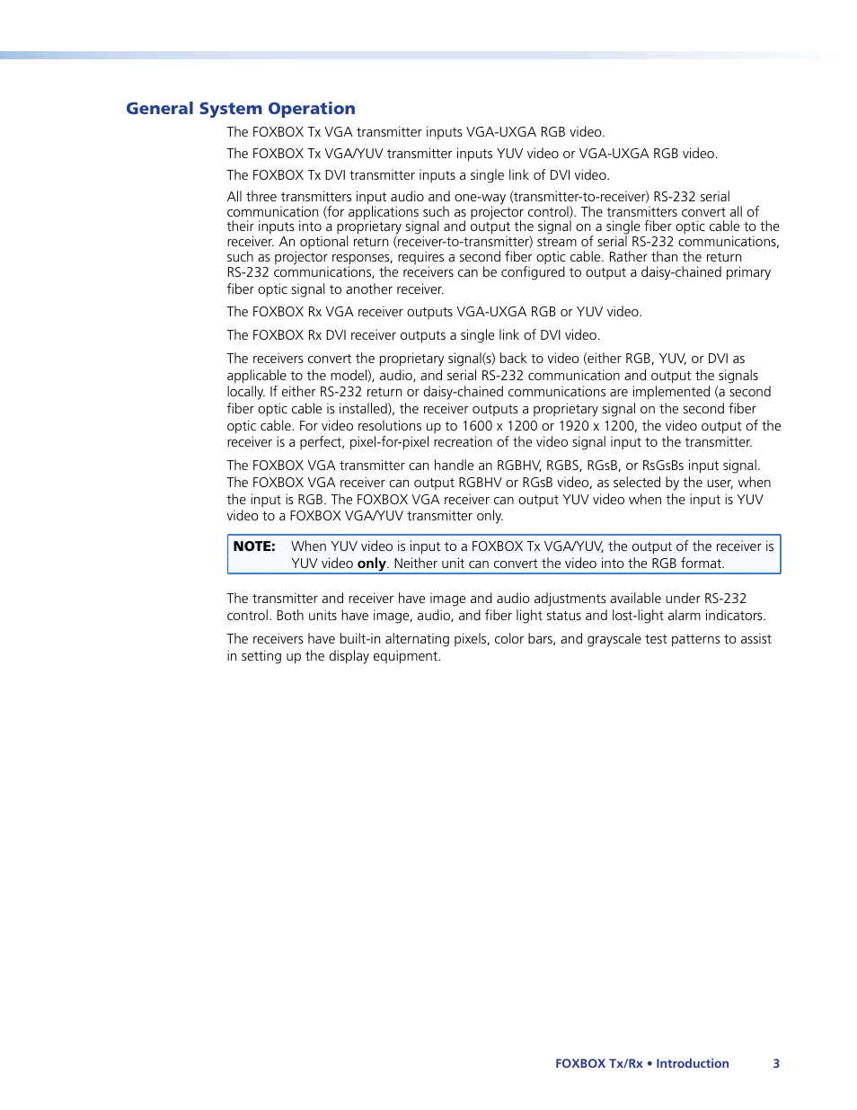 General system operation | Extron Electronics FOXBOX Tx_Rx DVI Plus User Guide User Manual | Page 9 / 50