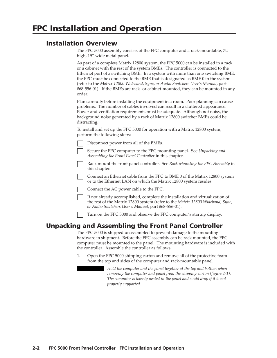 Fpc installation and operation, Fpc installation and operation, cont’d, Installation overview | Extron Electronics FPC 5000 User Manual | Page 10 / 60