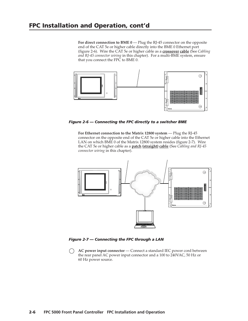 Fpc installation and operation, cont’d, Reset, Figure 2-7 — connecting the fpc through a lan | Extron Electronics FPC 5000 User Manual | Page 14 / 60