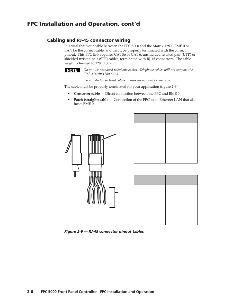 Fpc installation and operation, cont’d, Cabling and rj-45 connector wiring | Extron Electronics FPC 5000 User Manual | Page 16 / 60