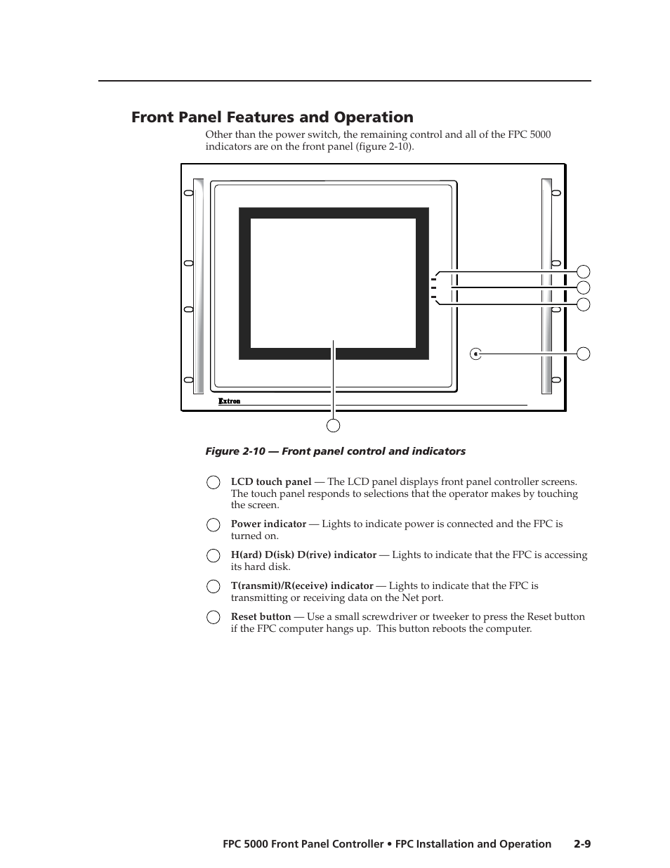 Front panel features and operation | Extron Electronics FPC 5000 User Manual | Page 17 / 60