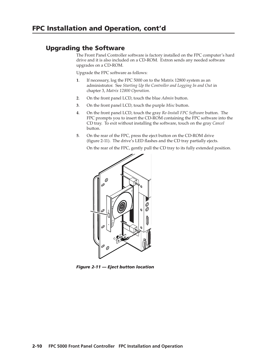 Fpc installation and operation, cont’d, Upgrading the software | Extron Electronics FPC 5000 User Manual | Page 18 / 60