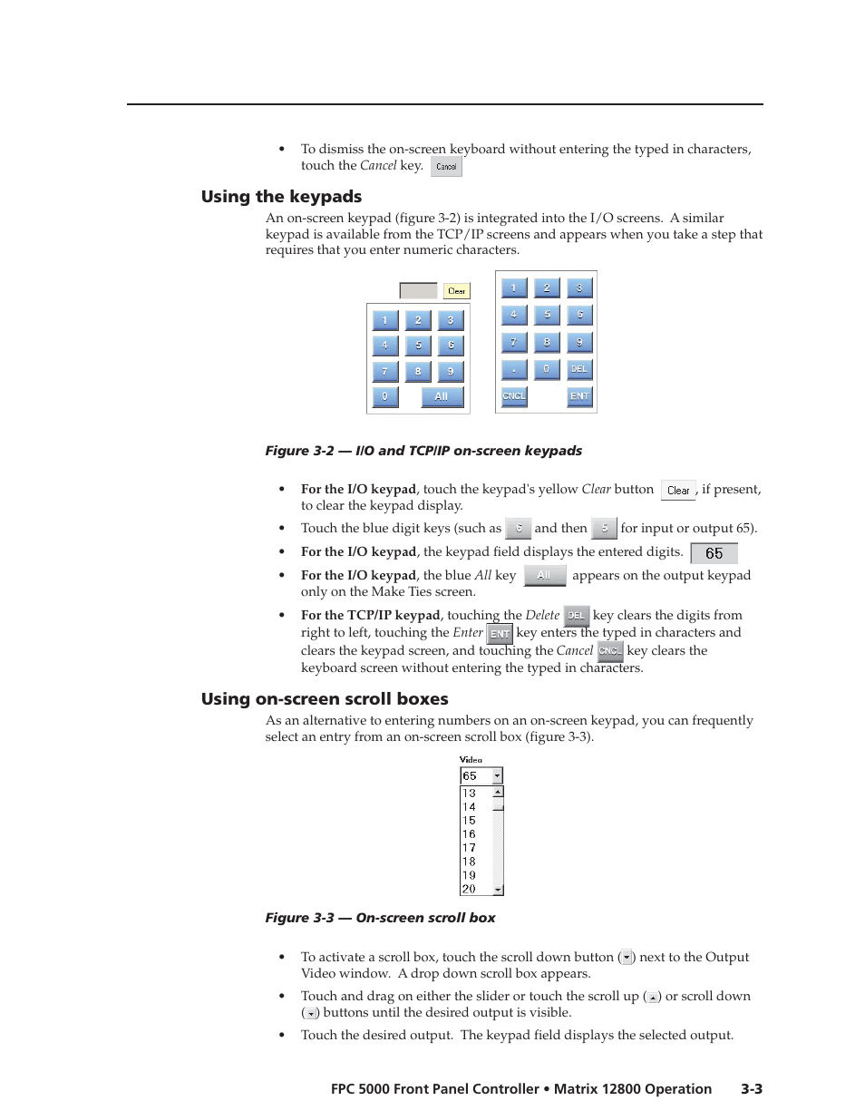 Using the keypads, Using on-screen scroll boxes | Extron Electronics FPC 5000 User Manual | Page 23 / 60