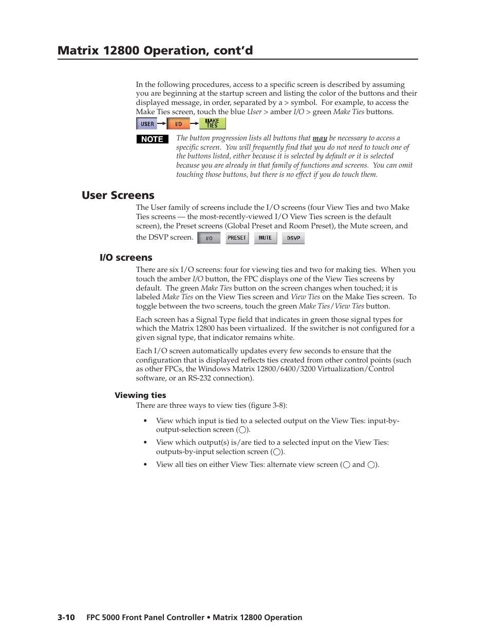 User screens, I/o screens | Extron Electronics FPC 5000 User Manual | Page 30 / 60